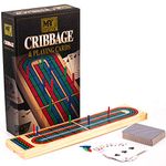 2 in 1 - Traditional Wooden Cribbage Board Game Folding 3 Track 9 Pegs Family Travel Size and Playng Cards Set