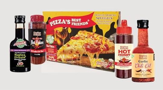 Pizza Bests Friends is the Pizza Lovers' Gourmet Condiment Gift Set! It Includes Hot Honey, Garlic Chili Oil, Fig Balsamic, and Red Pepper Hot Flakes! It's the Sweet and Spicy Collection for Your Favorite Slices and Pies!