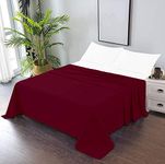 CCWB 600 Thread Count Cotton 1PC Flat Sheets 100% Long Staple Pure Cotton, Smooth Sateen Finish Flat Sheet/Top Sheet with 4 Inch Hem Solid Pattern (Burgundy, King)