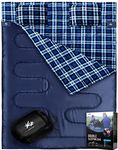 Double Sleeping Bag Cotton Flannel for 2 Person, Queen Size XL! 3 Season Warm & Cold Weather for Adults Kids Camping Backpacking Hiking, Lightweight Waterproof with Pillows and Compression Sack