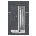 Parker Jotter Duo Gift Set with Ballpoint Pen & Mechanical Pencil (0.5mm), Stainless Steel with Chrome Trim, Blue Ink Refill, Gift Box
