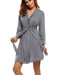 Hotouch Women's Kimono Robes Cotton Lightweight Bath Robe Soft Sleepwear V-Neck Ladies Nightwear Heather Gray M