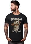 Peppyzone Men's Regular Fit Skull Printed Pure Cotton T Shirts for Men (XL, Black)