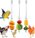 Chicken Toys for Hens, Chicken Veggies Skewer Fruit Food Holder, 3 Pcs Pet Chicken Vegetable Hanging Feeder Toy, Stainless Steel Foraging Toy for Hens Large Birds Treat Skewer