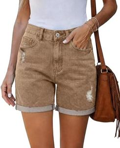 StunShow Denim Cut Off Women's Plus Size Shorts, Women Summer Clothes High Waisted Moms Jeans ShortsBrown 18
