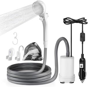 AUTOPkio Ducha de Camping portátil, 12V 24V Ducha de Campamento con Bomba Cabezal de Ducha Ajustable para Caravana, Playa, Mascotas, Lavado de Coches (Blanco, Sin pulverizador)