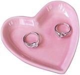 Meeshine Ceramic Jewelry Tray for Women Girls, Heart Shaped Jewelry Plate Ring Dish, Pink Trinket for Birthday Friends Daily Family(Pink)