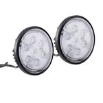 Super Bright Offroad PAR36 4.5" Round LED Sealed Beam Lamp Work Light, 6000K Cool-White Flood Beam for Utility Tractors & Agri Vehicles, Corrosion/Vibration Resistant Waterproof, Black Finish, 2-Pack