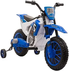 Aosom 12V Kids Motorcycle Dirt Bike Electric Battery-Powered Ride-On Toy Off-Road Street Bike with Charging Battery, Training Wheels Blue