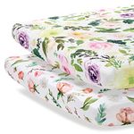 Pobibaby - 2 Pack Premium Pack N Play Sheets Fitted for Standard Pack and Plays and Mini Cribs - Ultra-Soft Cotton Blend, Stylish Floral Pattern, Safe and Snug for Baby (Allure)