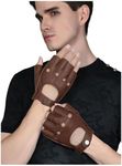 GSG Mens Fingerless Driving Riding Half Finger Leather Gloves Lambskin Unlined Brown,XL