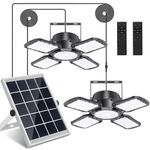 Solar pendant lights Adjustable solar panel with dual lamps indoor shed light 128 LED IP65 waterproof Outdoor Motion sensor light With remote control for porch, barn, chicken coop, patio, yard, garage
