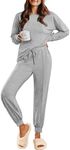 Ekouaer Lounge Sets for Women 2 Piece Jogger Pajama Long Sleeve Pants Loungewear Sweatsuits Casual Matching Outfits Light Grey L