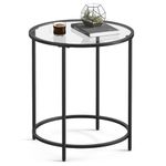 VASAGLE Round Side Table, Glass End Table with Steel Frame, Small Coffee Accent Table, Black and Transparent ULGT020B01