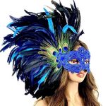 STORM BUY Women Costume Venetian Feather Mardi Gras Masquerade Mask Halloween Cosplay Wedding graduation Party (Blue (Large))