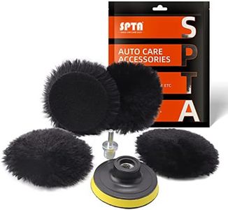 SPTA 3 Inch (75mm) Polisher/Buffer 3" Wool Buffing Pad Lambwool Wool Buffing polishing Pads, 6 Pcs Kit with Hook & Loop 5/8"-11 Thread Drill Adapter for Car Polisher Polishing and Buffing