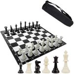 Travel Tournament Chess Set for Kids and Adults, Portable Tournament Beginner Chess Board Game Set with Thick Folding Silicone Board and Storage Bag, 17"x 17" (Black)