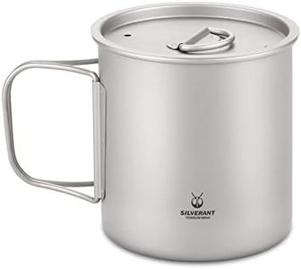 SILVERANT 600ml Titanium Cup Mug with Lid Backpacking Pot with Foldable Handle for Outdoor Camping Hiking Backpacking