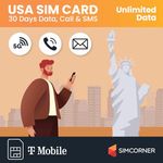 USA SIM Card for Canadian Traveller (4G Data, 30 Days) - 3-in-1 Data SIM Card - Standard, Micro & Nano SIM Card - Unlimited Calls & SMS to US, Hawaiian Mobiles & Landlines