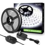 Lepro LED Strip Lights, 16.4ft 12V Dimmable Strip Lights, 6000K Daylight White, 300 Units 2835SMD LEDTape Light for Home, Kitchen, Bedroom, Car and More, Non Waterproof, Power Adapter Included