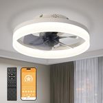 15.7" Ceiling Fan Light Fixture, Semi-Enclosed Flush Mount Low Profile Ceiling Fan for Safe Use, 6 Speeds, Reversible, LED Dimmable, 3 Color Temperature Optional, DC Motor,with Remote (Minimalist)