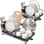 KINGRACK Expandable Dish Drainer Rack,Adjustable 304 Stainless Steel Dish Rack,Foldable Dish Drying Rack with Removable Cutlery Holder Swivel Drainage Spout,Anti-Rust Plate Rack for Kitchen 1 Piece