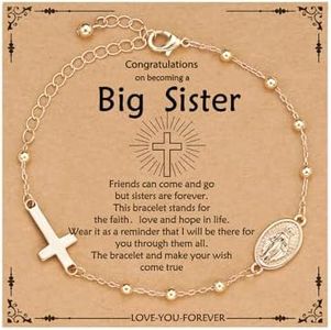 VULETO Big Sister Gifts, Catholic Virgin Mary Rosary Cross Link Chain Bracelet Promoted to Big Sister Christmas Gifts for Big Sister