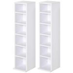 HOMCOM 204 CD Media Display Shelf Unit Set of 2 Blu-Ray Tower Rack w/Adjustable Shelves Bookcase Storage Organiser, White