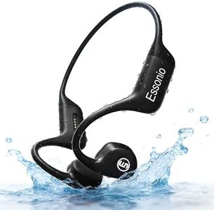 Essonio Bone Conduction Headphones IP68 Waterproof Swimming Headphones with Mic Bluetooth Open Ear Earbuds with MP3 Mode 32GB Memory Deep Bass Secure Fit for Running, Cycling and Fitness, Black