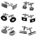 KUUQA 6 Pairs Cufflinks for Men, Fashionable Striped Cuff Links for Tuxedo Shirt Wedding Business Graduation Gift Silver