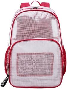 mygreen Heavy Duty Clear Backpack Durable Multi-Pockets See Through Student School Bookbag Waterproof Transparent Beach Girls Travel Bag (Red, Large)