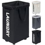 Goodpick Large Laundry Hamper with Wheels, 75L Slim Laundry Basket, Black Laundry Hamper with Removable Wash Bag for Laundry Room, Rolling Laundry Basket with Handle