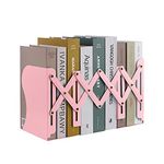 Expandable Metal Bookends, MSDADA Adjustable Book Ends Heavy Duty Book Holder Desktop Book Stand Non-Skid Desk Organizer for Kids Student Home Office School Bookshelf Book Storage(Pink)