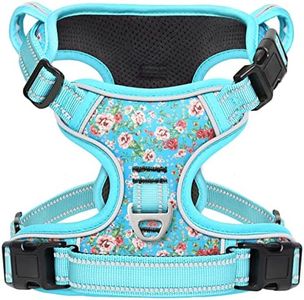 Timos No Pull Dog Harness,NO Need Go Over Dogs Head 3 Snap Buckles Reflective Oxford No Choke Puppy Harness with Front & Back 2 Metal Leash Clips Soft Padded Vest Harnesses for Small Medium Large Dogs