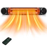 Infrared Electric Patio Heater, 2000W, IP44,Wall & Ceiling Mounted,Remote Control, Outdoor Heater for Backyard, Garage, Decks & Greenhouse, Black