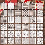 JULBEAR 36 PCS Cookie Stencil, Royal Icing Cookie Cake Stencils Reusable Pattern Airbrush Templates Mold Tools for Cookies Baking Painting Dessert Coffee Decoration DIY Party Decor（5.5x5.5 inches）