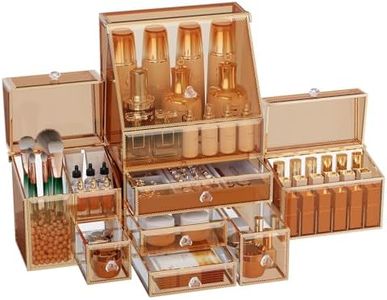 Youdepot Elegant Tempered Glass Vanity Makeup Organizer Stackable Cosmetic Storage for Bathroom Countertop Skincare Jewelry Lipstick Perfume and Makeup Brushes,Perfect Organizing Gift.