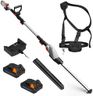 VonHaus Pole Hedge Trimmer Cordless – Long Reach Telescopic Extendable Cutter for Hedges, Bushes, Branches, Shrubs – 2x 20V Batteries, Charger, Harness, 135° Adjustable Head, Dual Action Blades