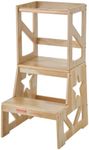 VEVOR Toddler Step Stool for Kids, Natural Pine Wood Toddler Kitchen Stool Helper with Safety Rail, 150LBS Loading Capacity Standing Tower Learning Stool for Bedroom Bathroom Kitchen Counter