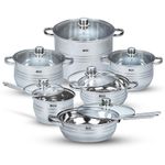 AKH HOUSEWARE Stainless Steel Cooking Pots and Pans Cookware Set of 6 - Frying Pan with Lid - Saucepan - Cooking Pot - Casserole Dishes - Stockpot - Mirror Coated Heavy Duty Kitchen Accessories Utensi