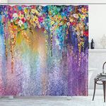 Ambesonne Watercolor Flower Home Decor Shower Curtain, Abstract Herbs Weeds Blossoms Ivy Back with Florets Shrubs Design, Fabric Bathroom Decor Set with Hooks, 69" W x 70" L, Multi