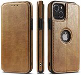Techstudio Faux Leather Magnetic Wallet RFID Blocking Features Logo Hole View Flip Cover for iPhone 13 - Beige (iPhone 13)