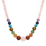 Ayriwoyi Rose Quartz Necklace Chakra Necklaces for Women Healing Crystal Necklace Pink Beaded Stone Necklace 20 inches Gemstone Necklace