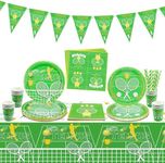 QUERICKY Tennis Party Decorations, Includes Tennis Flag, Tennis Tablecloth, Paper Plates, Napkins, Paper Cups for Men Women Kids Birthday Party Supplies, Sports Themed Party, Serve 20 Guests