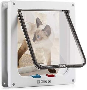 Puerta para Gato con Cierre magnético de 4 vías, Puerta para Mascotas para Gatos y Perros pequeños, Puerta para Gatos con túnel L Blanco 18 x 19 x 5.5 cm