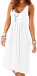 Camisunny Women Casual Loose Tank Dresses Sleeveless Beach Vacation Dress Swing Pleated U Neck Fashion Soft, 01 White, X-Large