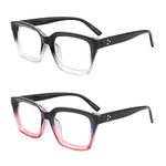 Areyeth Retro Oversized Blue Light Blocking Reading Glasses for Women Oprah Style Large Thick Frame Ladies Reader with Spring Hinge (Black/Transparent + Purple/Pink, 2.25)