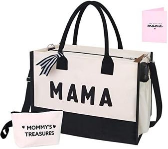 MAMA Tote Bag Mothers Day Gifts for New Mom, Pregnant Women, Canvas Mommy Bag with Zipper, Hospital Bag Essentials for Labor and Delivery, Pregnancy Gifts for Expecting First Time Mom