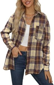 NONSAR Blusa a cuadros para mujer, con botones, manga larga, Oktoberfest, blusa a cuadros, túnica, informal, cuello en V, camisa de franela, Plaid03-marrón, XL