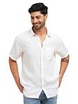 KINGDOM OF WHITE Relaxer 100% Pure Linen Solid White Shirt I Half Sleeves and Regular Fit with Straight Hem | Regular Collar with Pocket I Stylish Shirt for Formal or Casual Look for Men